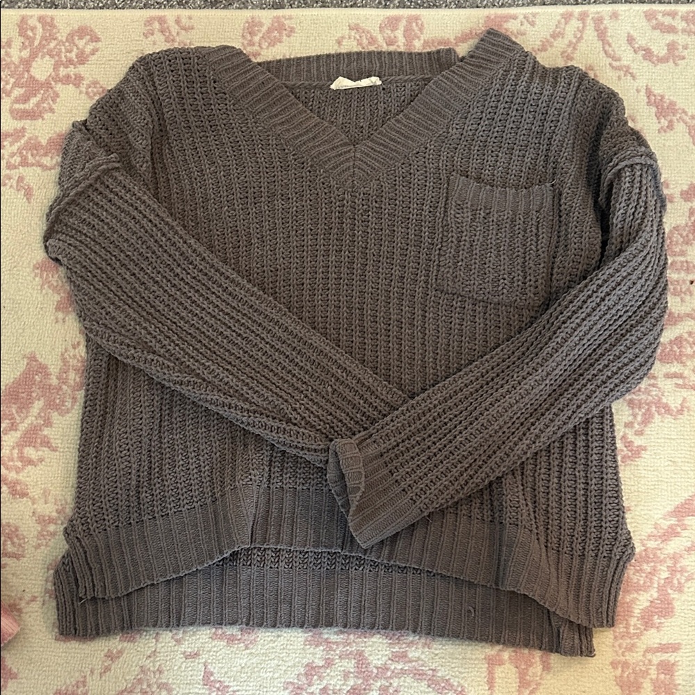 Charcoal Brown V-Neck Sweater